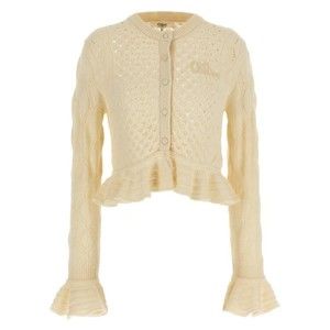 Chloé Pointelle Knit Cardigan With Ruffled Hem - NWT